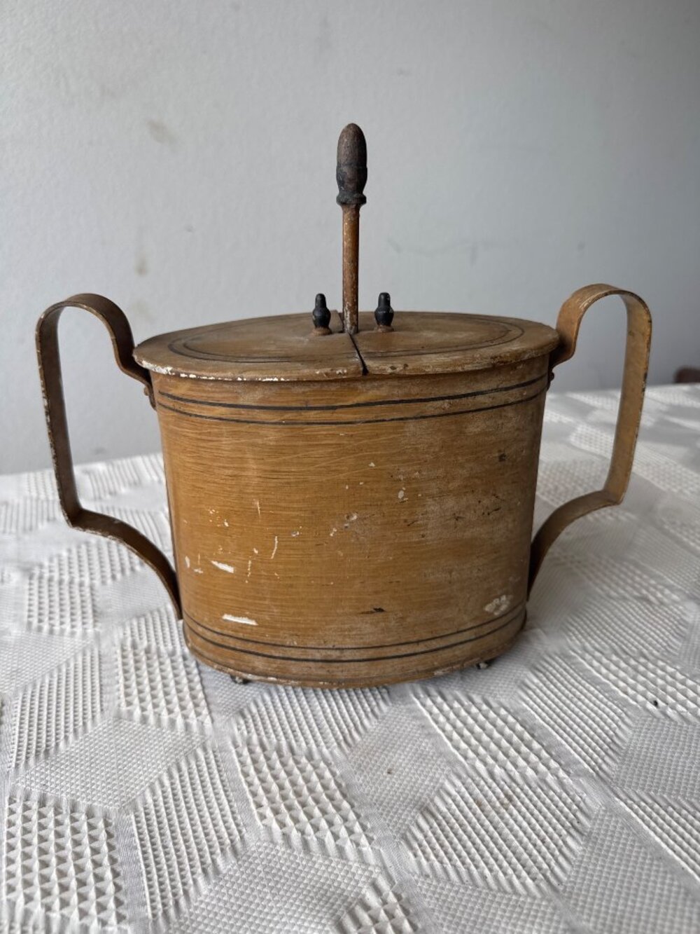 Antique 1800s Metal Egg Coddler Boiler with Lift Out Tray and Double Hinged Lid